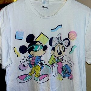 Port and Company Mickey Mouse & Minnie Mouse White T SHIRT SZ L Retro Style